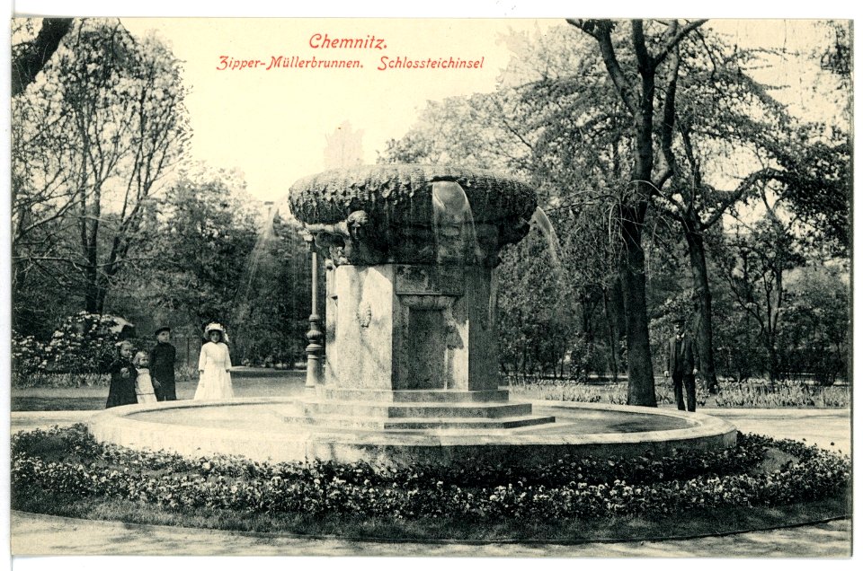 15882-Chemnitz-1913-Zipper-Müller-Brunnen, Schloßteichinsel-Brück & Sohn Kunstverlag