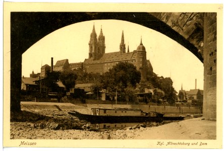 16277-Meißen-1913-Blick durch die Elbbrücke zum Burgberg-Brück & Sohn Kunstverlag