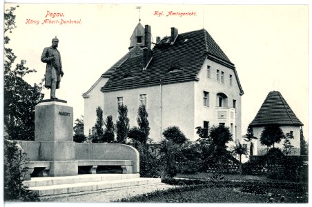 16355-Pegau-1913-König Albert Denkmal und Amtsgericht-Brück & Sohn Kunstverlag