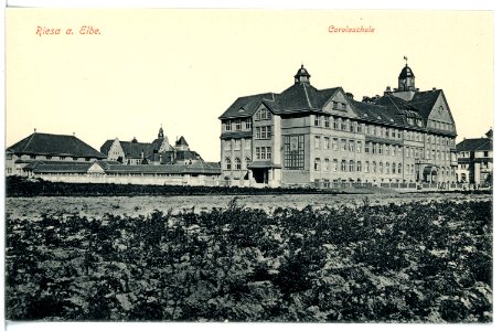 17051-Riesa-1913-Carolaschule und Turnhalle-Brück & Sohn Kunstverlag