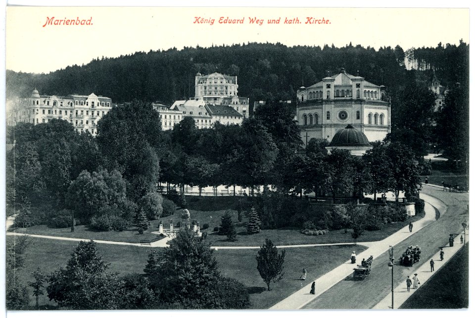 15937-Marienbad-1913-Katholische Kirche und König Eduard Weg-Brück & Sohn Kunstverlag