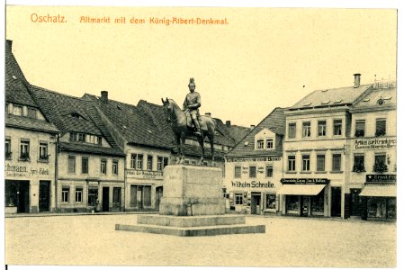 16698-Oschatz-1913-Altmarkt mit König Albert Denkmal-Brück & Sohn Kunstverlag