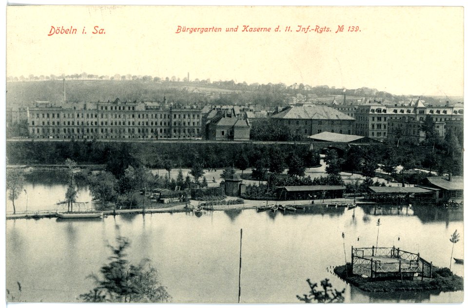 15796-Döbeln-1913-Bürgergarten und Kaserne des 11. Infanterie-Regimens Nr. 139-Brück & Sohn Kunstverlag