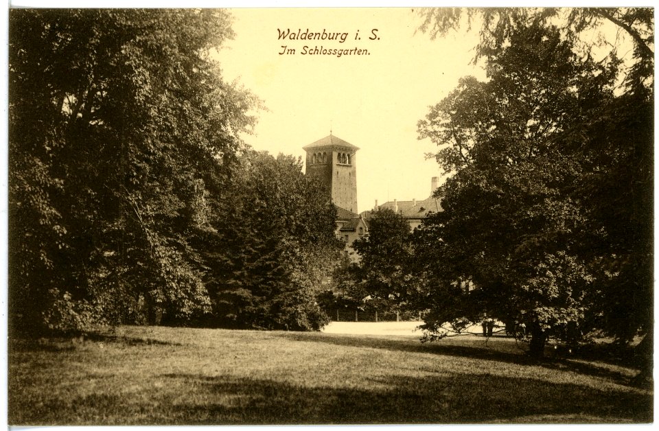 16389-Waldenburg-1913-Im Schloßgarten-Brück & Sohn Kunstverlag