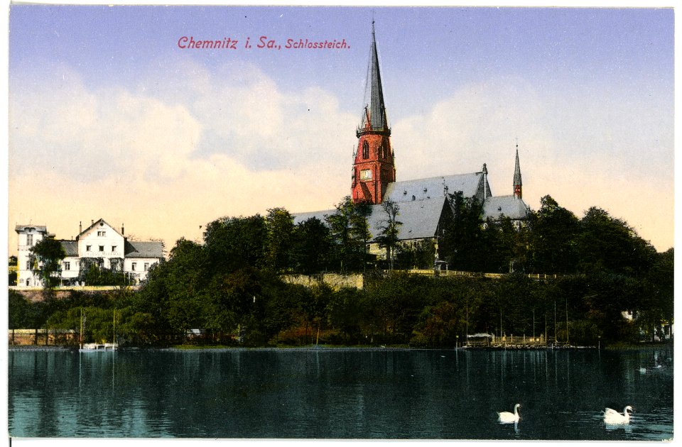 15760-Chemnitz-1913-Schloßteich und Schloßkirche-Brück & Sohn Kunstverlag