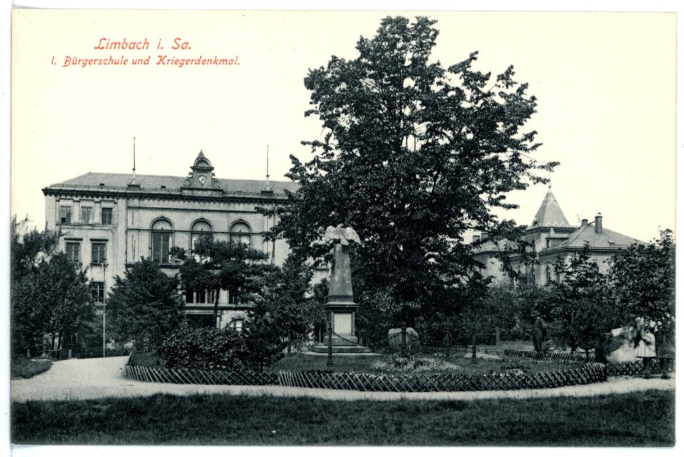 15802-Limbach-1913-I. Bürgerschule und Kriegerdenkmal-Brück & Sohn Kunstverlag