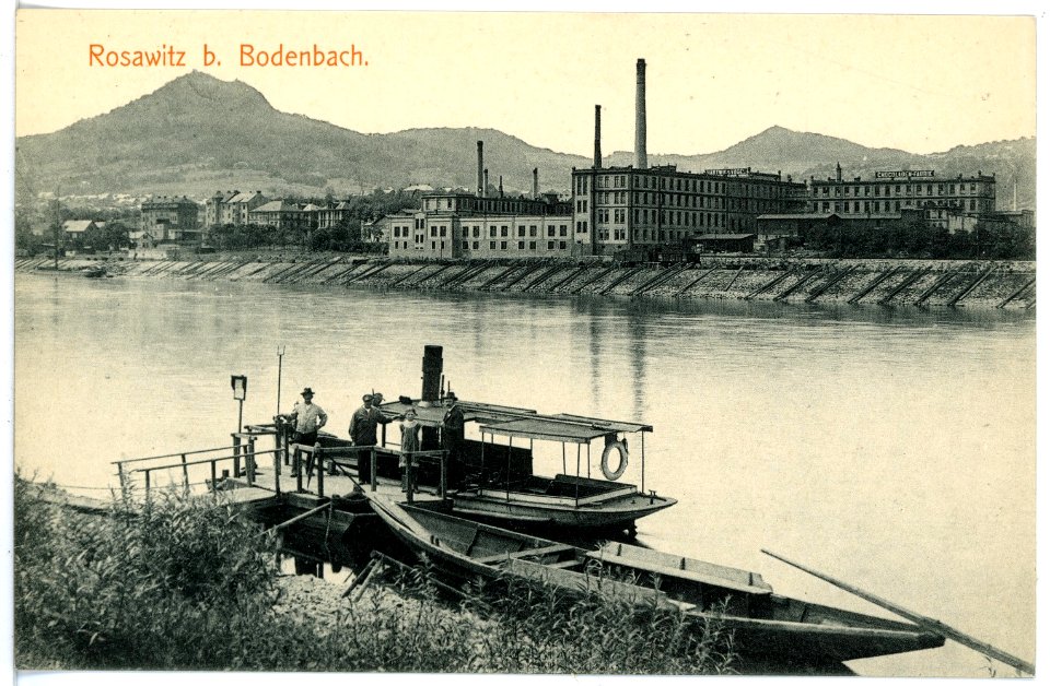 16281-Rosawitz-1913-Blick auf Rosawitz - Elbe mit Fähre-Brück & Sohn Kunstverlag