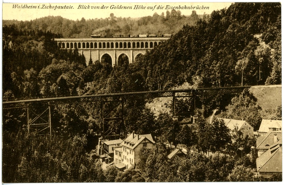 16671-Waldheim-1913-Eisenbahnbrücken mit Güterzug-Brück & Sohn Kunstverlag