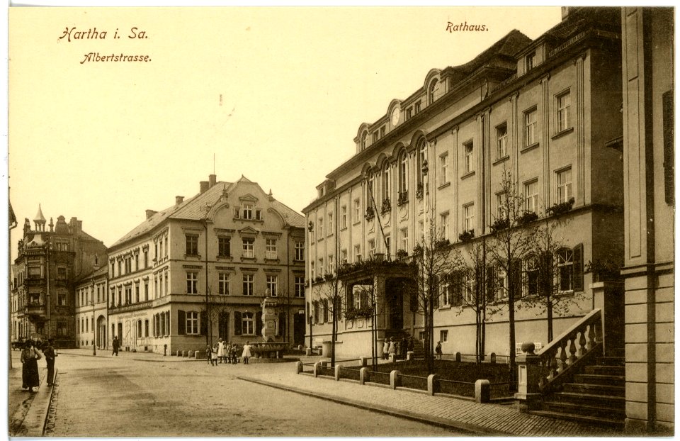 16662-Hartha-1913-Rathaus und Albertstraße-Brück & Sohn Kunstverlag