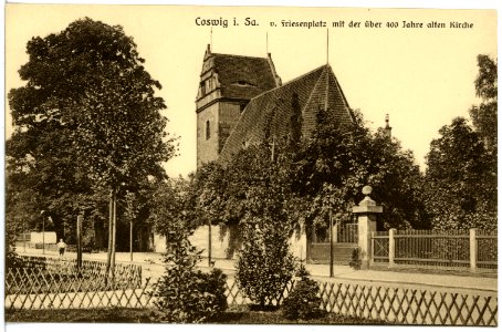 16705-Coswig-1913-von Friesenplatz mit der alten Kirche-Brück & Sohn Kunstverlag