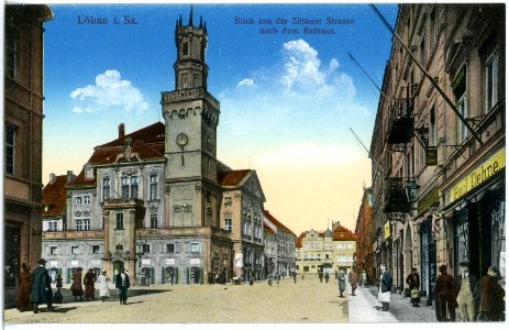 18474-Löbau-1914-Zittauer Straße und Rathaus-Brück & Sohn Kunstverlag