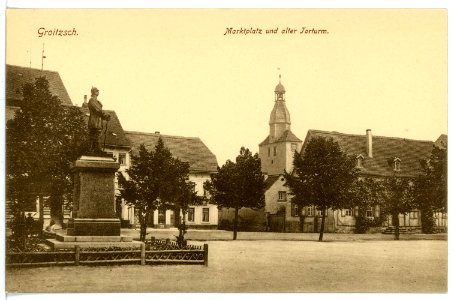 16399-Groitzsch-1913-Marktplatz und alter Torturm-Brück & Sohn Kunstverlag