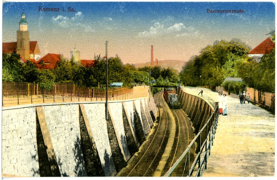 18203-Kamenz-1914-Dammpromenade mit Eisenbahngleisen-Brück & Sohn Kunstverlag