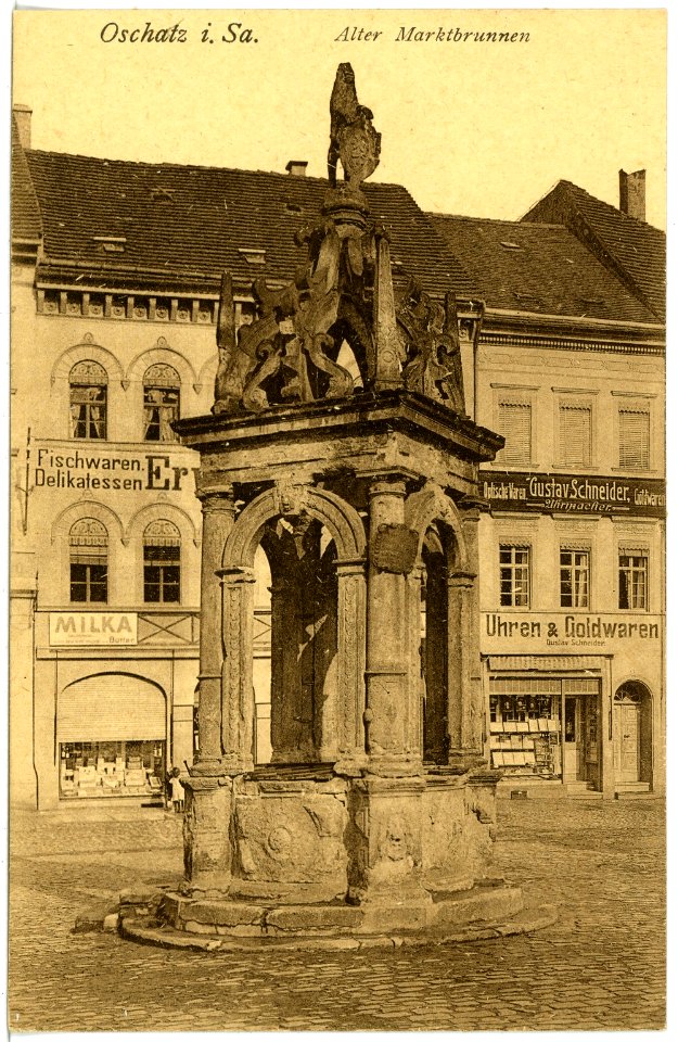 16702-Oschatz-1913-Alter Marktbrunnen-Brück & Sohn Kunstverlag