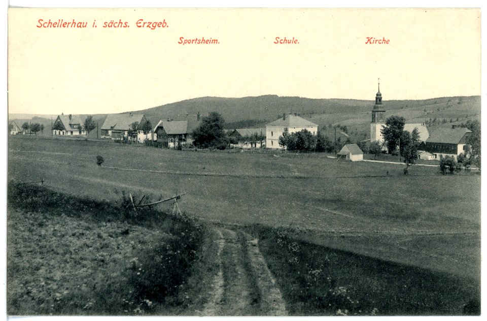 16272-Schellerhau-1913-Sportheim Schule Kirche-Brück & Sohn Kunstverlag
