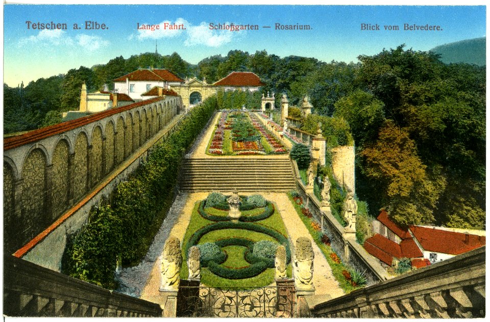 18354-Tetschen-1914-Schloßgarten, Rosarium, Lange Fahrt-Brück & Sohn Kunstverlag