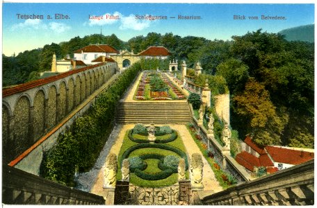 18354-Tetschen-1914-Schloßgarten, Rosarium, Lange Fahrt-Brück & Sohn Kunstverlag