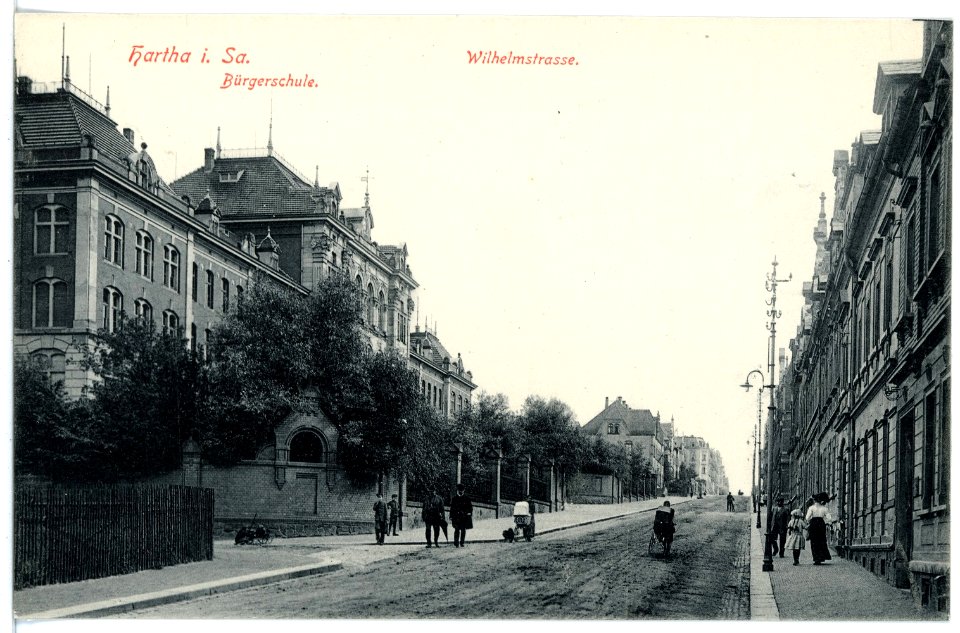 16635-Hartha-1913-Wilhelmstraße und Bürgerschule-Brück & Sohn Kunstverlag