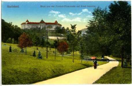 18819-Karlsbad-1915-Blick von der Posthofpromenade auf Hotel Imperial-Brück & Sohn Kunstverlag