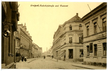 16363-Groitzsch-1913-Bahnhofstraße und Postamt-Brück & Sohn Kunstverlag