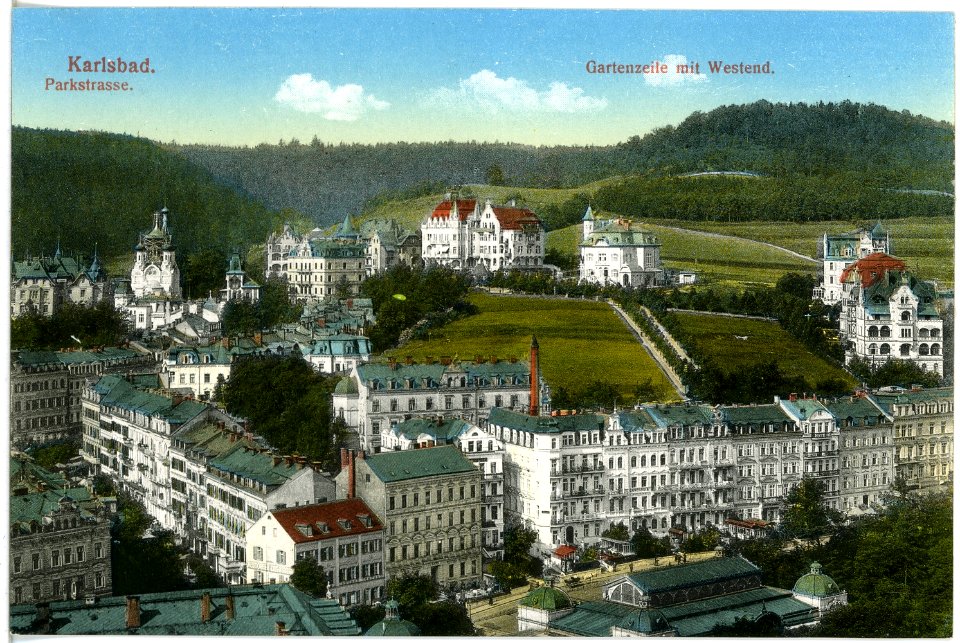 18816-Karlsbad-1915-Gartenzeile mit Westend, Parkstraße-Brück & Sohn Kunstverlag