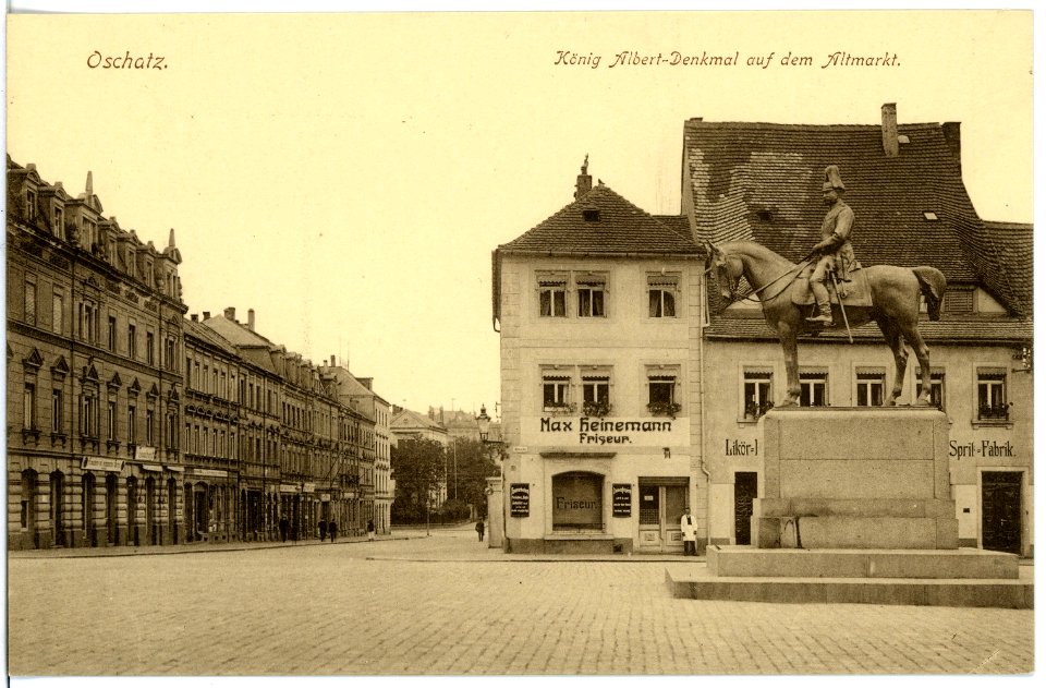 16746-Oschatz-1913-Altmarkt mit König Albert Denkmal-Brück & Sohn Kunstverlag