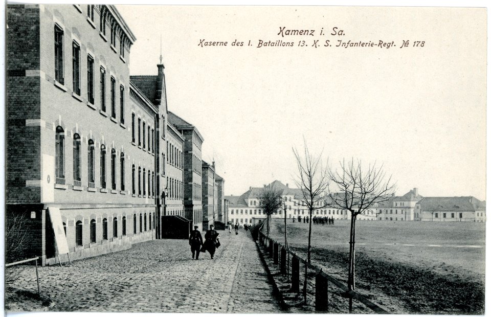 18660-Kamenz-1915-Kaserne des 1. Bataillons 13. Königlich Sächsisches Infanterie-Regiment Nr. 178-Brück & Sohn Kunstverlag