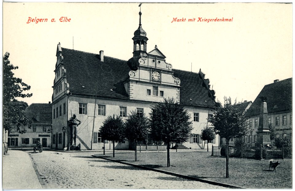 18685-Belgern-1915-Markt mit Kriegerdenkmal-Brück & Sohn Kunstverlag