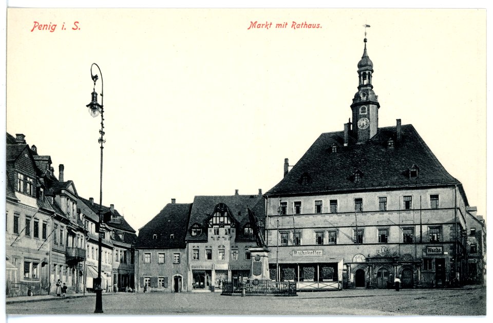 16345-Penig-1913-Markt mit Rathaus-Brück & Sohn Kunstverlag