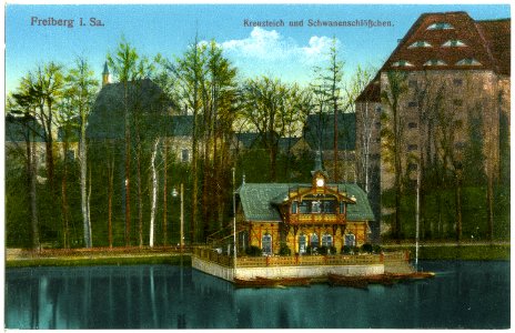 18459-Freiberg-1914-Kreuzteich und Schwanenschlößchen-Brück & Sohn Kunstverlag