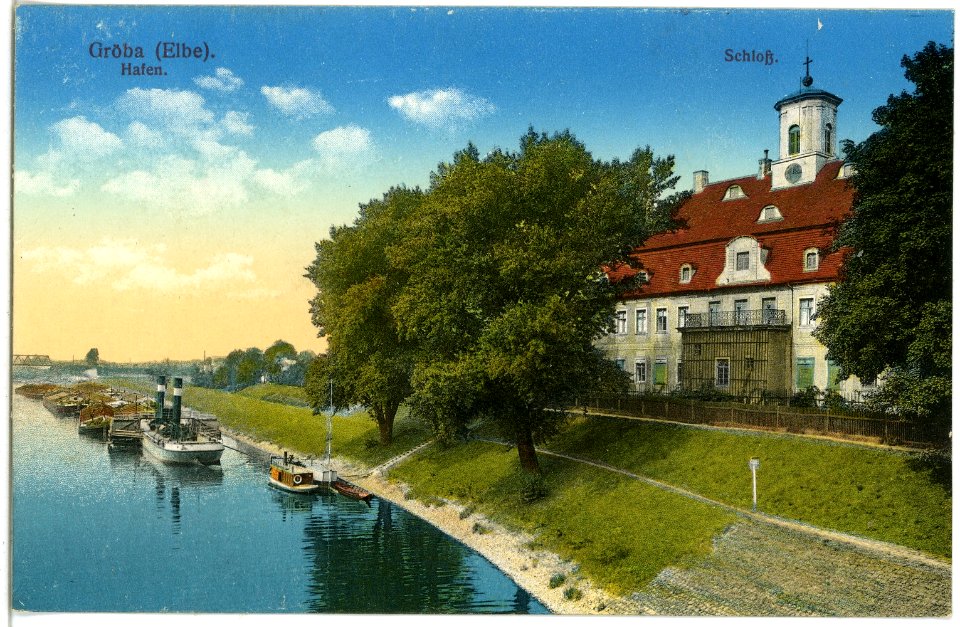 18284-Gröba-1914-Hafen und Schloß-Brück & Sohn Kunstverlag