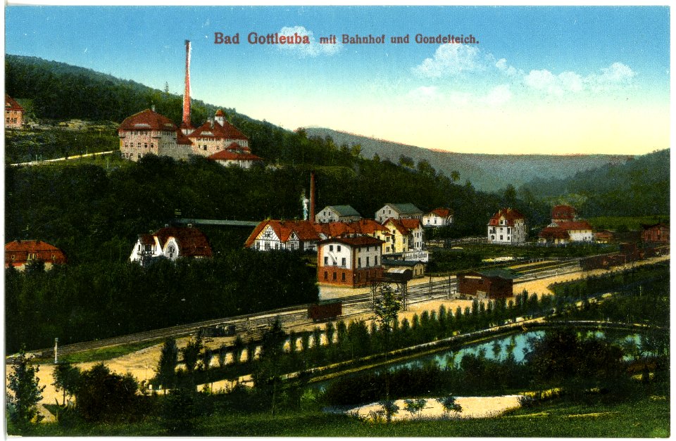 18391-Bad Gottleuba-1914-Bahnhof und Gondelteich-Brück & Sohn Kunstverlag