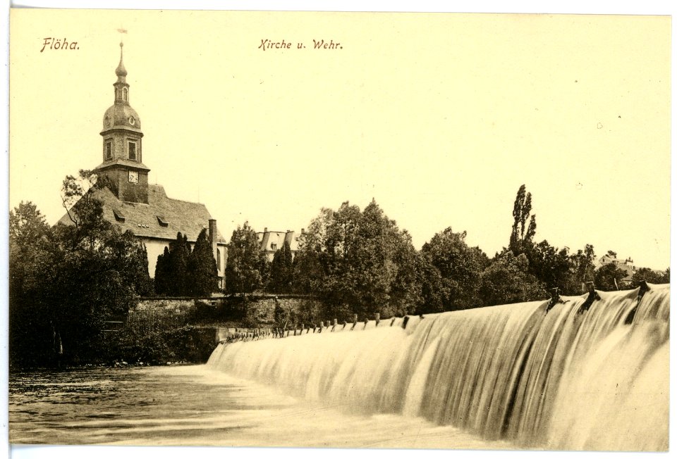 16252-Flöha-1913-Kirche und Wehr-Brück & Sohn Kunstverlag