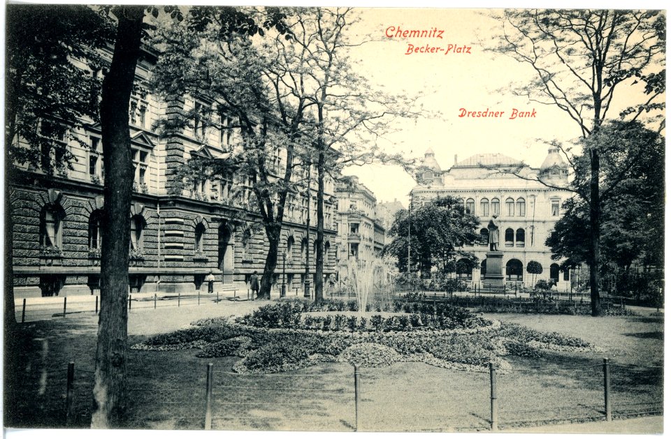 18326-Chemnitz-1914-Beckerplatz mit Dresdner Bank-Brück & Sohn Kunstverlag