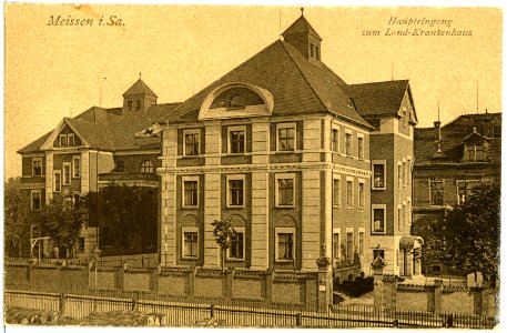 18987-Meißen-1915-Haupteingang zum Ländlichen Krankenhaus-Brück & Sohn Kunstverlag
