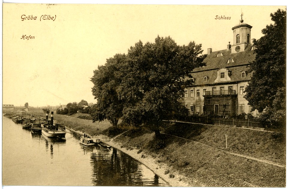 18217-Gröba-1914-Schloß mit Hafen-Brück & Sohn Kunstverlag