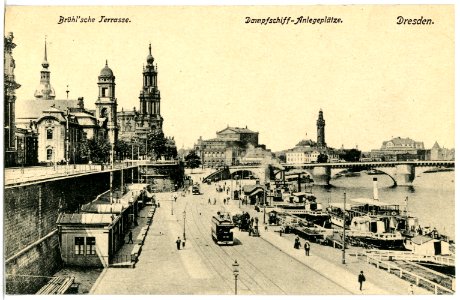 18923-Dresden-1915-Dampfschiff-Anlegeplätze mit Dampfern-Brück & Sohn Kunstverlag