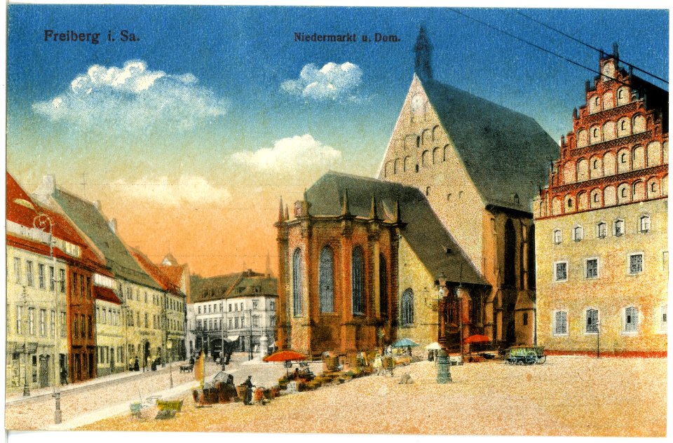 18798-Freiberg-1915-Niedermarkt und Dom-Brück & Sohn Kunstverlag