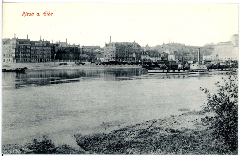 18890-Riesa-1915-Elbansicht mit Dampfer Pillnitz-Brück & Sohn Kunstverlag
