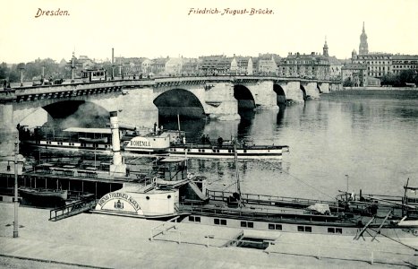 18905-Dresden-1915-Friedrich-August-Brücke, Elbe mit Dampfer Bohemia-Brück & Sohn Kunstverlag