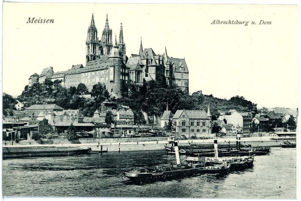 17933-Meißen-1914-Albrechtsburg und Dom - Elbe mit Schlepper-Brück & Sohn Kunstverlag