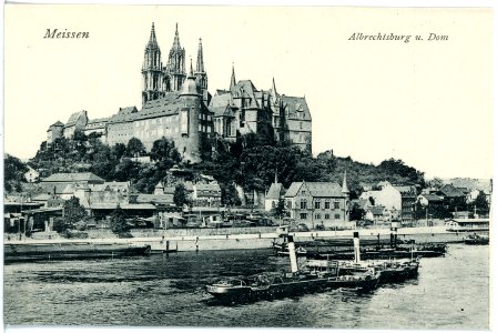 17933-Meißen-1914-Albrechtsburg und Dom - Elbe mit Schlepper-Brück & Sohn Kunstverlag