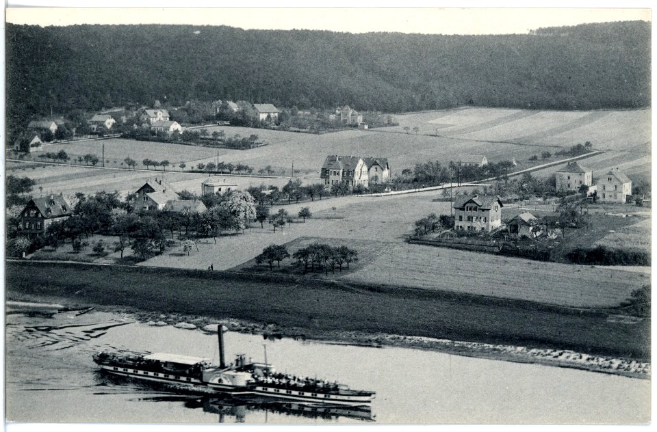 18960-Diesbar-1915-Blick auf Nieschütz - Elbe mit Dampfer-Brück & Sohn Kunstverlag