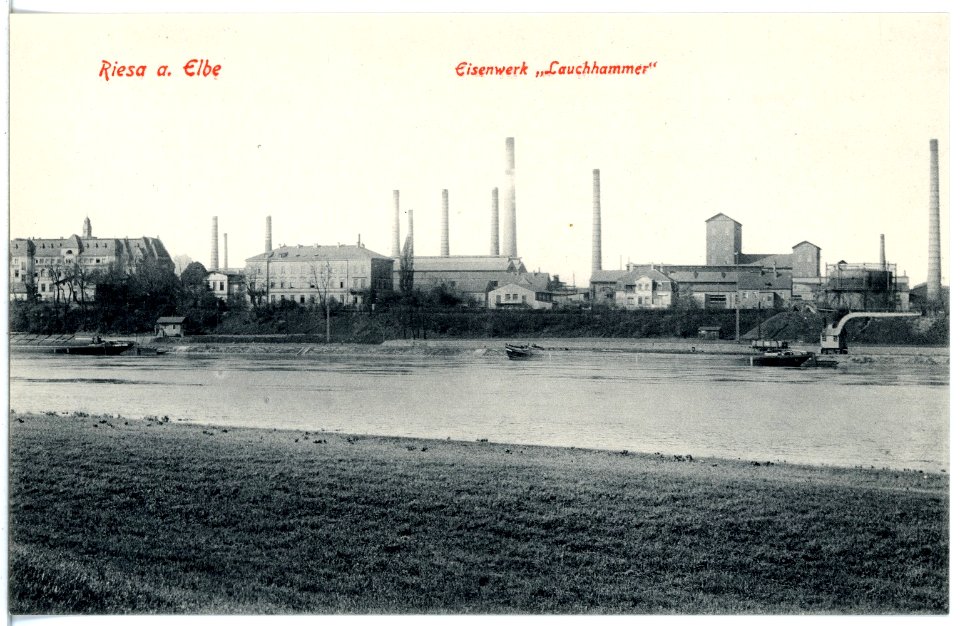 18889-Riesa-1915-Eisenwerk von der Elbe gesehen-Brück & Sohn Kunstverlag