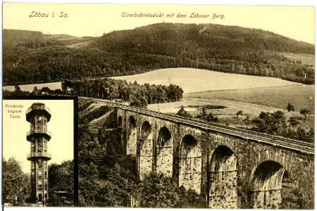 18515-Löbau-1914-Eisenbahnviadukt mit Löbauer Berg und Aussichtsturm-Brück & Sohn Kunstverlag