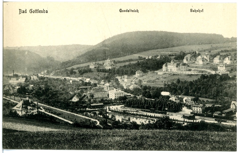 18404-Bad Gottleuba-1914-Gondelteich und Bahnhof-Brück & Sohn Kunstverlag