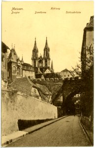 17926-Meißen-1914-Hohlweg, Burgtor, Dom, Schloßbrücke-Brück & Sohn Kunstverlag