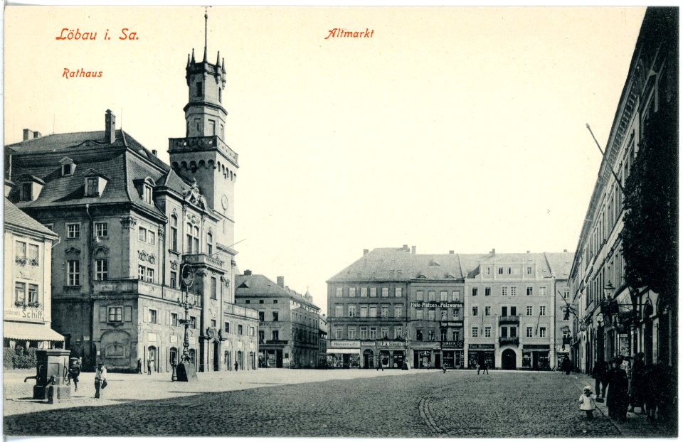 18425-Löbau-1914-Altmarkt und Rathaus-Brück & Sohn Kunstverlag