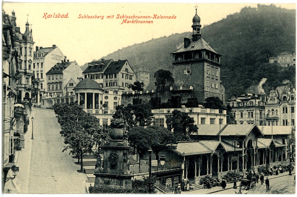 18075-Karlsbad-1914-Schloßberg mit Schloßbrunn-Kolonnade-Brück & Sohn Kunstverlag