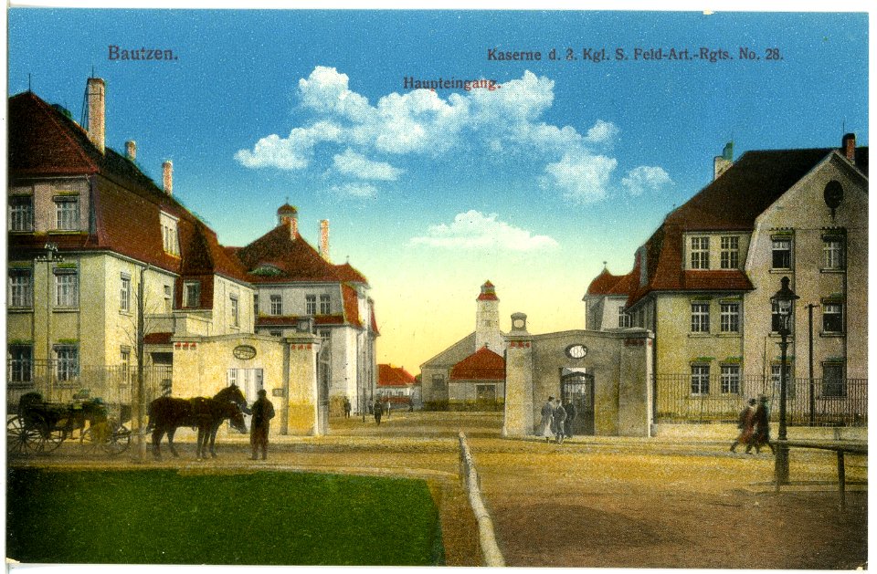 18588-Bautzen-1915-Kaserne des 3. Königlich Sächsischen Feld-Artillerie-Regiment Nr. 28 - Hapteingang-Brück & Sohn Kunstverlag